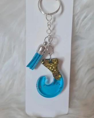 Portachiavi lettera J in resina glitterato