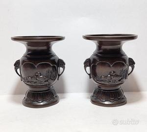 Coppia Vasi Bronzo Meiji Giappone 10.2 cm Fine XIX