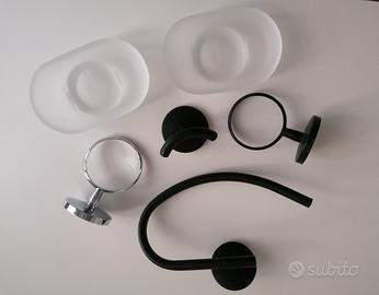 Accessori bagno metallo cromato nero kit 6 pz