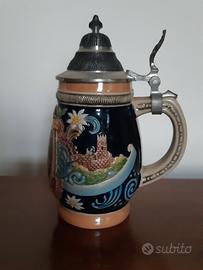 Boccale da birra in ceramica coperchio in peltro