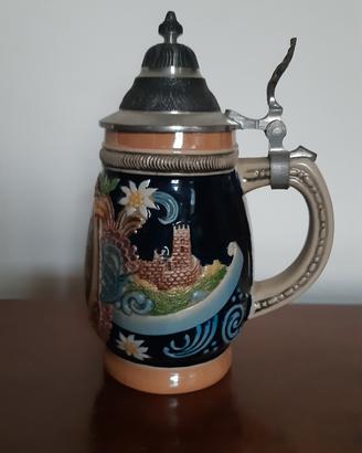 Boccale da birra in ceramica coperchio in peltro