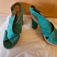 Sandali Zeppe Velluto verde smeraldo 