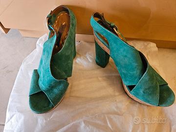 Sandali Zeppe Velluto verde smeraldo 