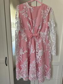 Abito rosa pizzo donna S-M, elegante e unico! 🩷