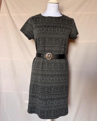Vestito Corto Grigio e Nero con Motivo Geometrico