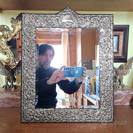 Specchio da tavolo e parete in Argento 925 anni 80