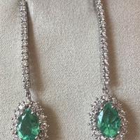 ORECCHINI PENDENTI ORO 18kt. DIAMANTI E SMERALDI