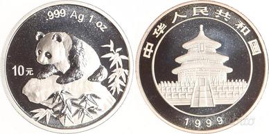 moneta argento Pannda cinese 10 元 anno 1999