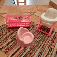 Lettino, seggiolone e vasino per bambole