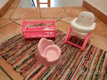 Lettino, seggiolone e vasino per bambole