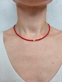 Collanina in acciaio con perline corallo bamboo