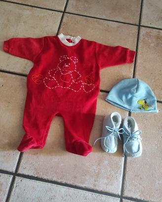 Tutina neonato + scarpine + berretto 