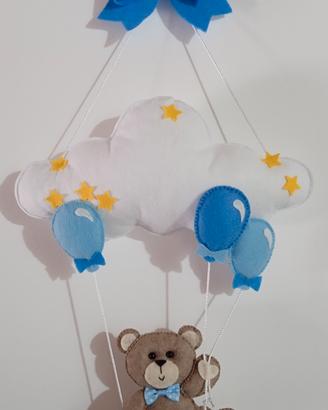 Fiocco nascita bimbo bimba orso nuvola palloncini