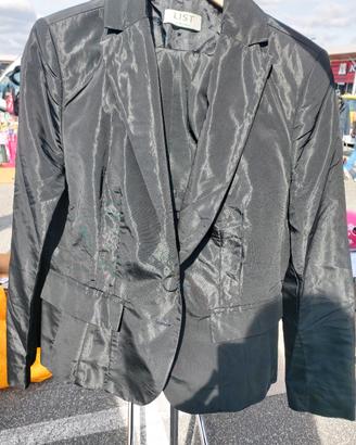Tailleur simil raso nero Giacca LIST Gonna Zara L