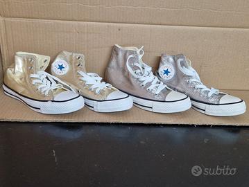 2 paia Converse alte originali, Argento e oro,N.36