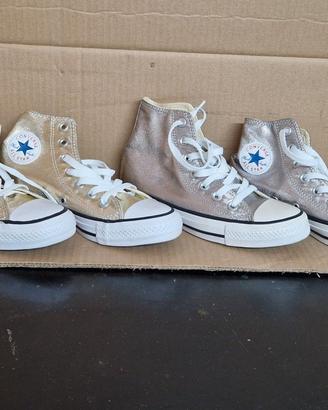 2 paia Converse alte originali, Argento e oro,N.36