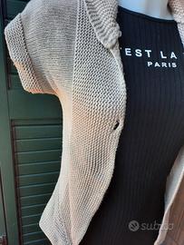 set t shirt e cardigan tricot beige
