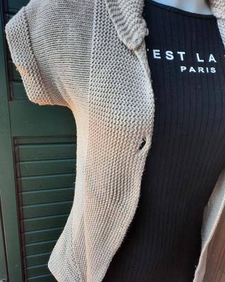 set t shirt e cardigan tricot beige