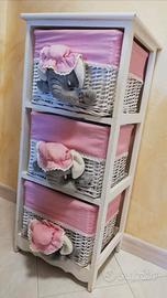 Cassettiera bimba con elefantino e ceste in vimini