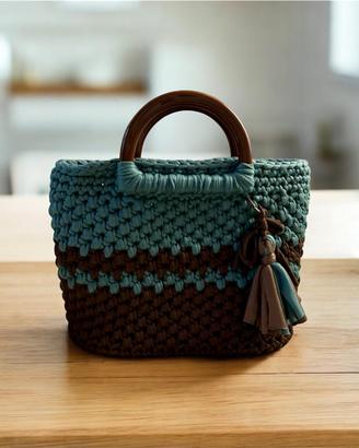 Borsa handmade verde salvia e marrone con manico