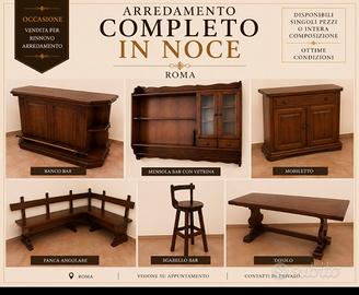 Sala completa in noce massello con bancone bar