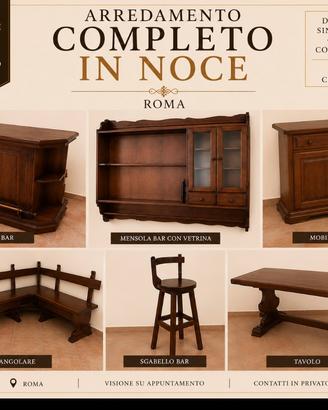 Sala completa in noce massello con bancone bar