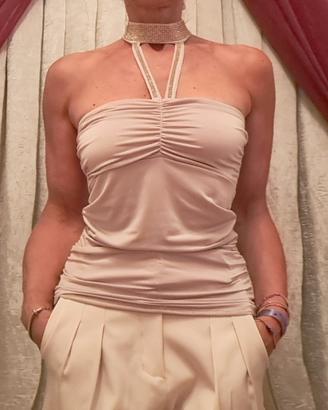 top beige con choker 