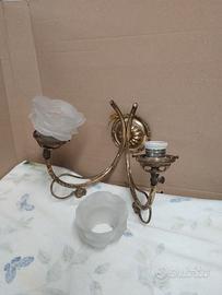 applique stile liberty anni 60 in vetro e ottone