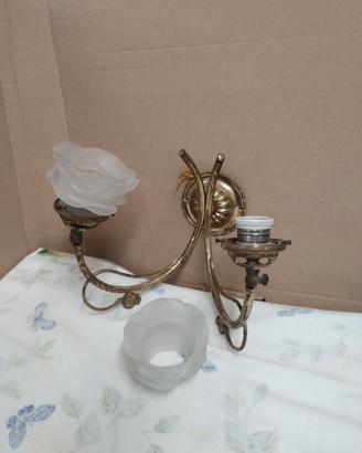 applique stile liberty anni 60 in vetro e ottone