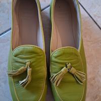 Macassini in vera pelle verdi con nappine