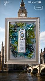 Quadro Con Bottiglie Gin, resina, cornice in legno