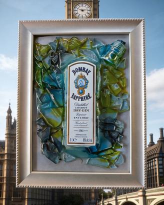 Quadro Con Bottiglie Gin, resina, cornice in legno