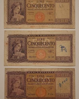 GIRO COMPLETO BANCONOTA 500 LIRE 1947-1961