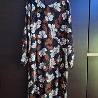 Vestito lungo nero floreale fiori bianchi e rossi