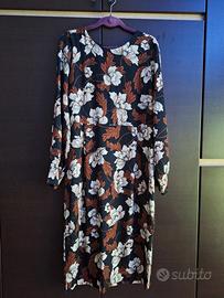 Vestito lungo nero floreale fiori bianchi e rossi