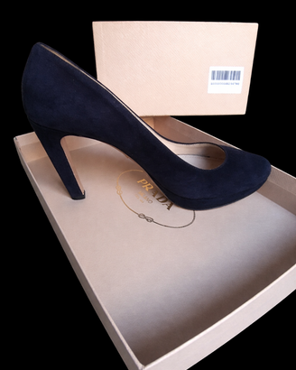 Scarpe decolté Prada camoscio blu 36.5