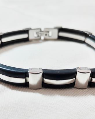 Braccialetto Uomo in Acciaio INOX e Caucciù Nero