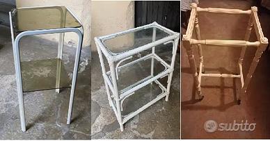 mobiletti carrellino vetro bambù bianco