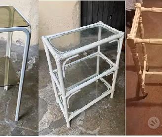 mobiletti carrellino vetro bambù bianco