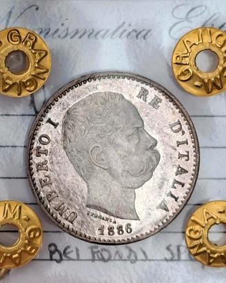1 lira argento 1886 periziata spl/fdc, Umberto I 