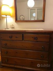 Cassettiera in legno pino massello 4 cassetti