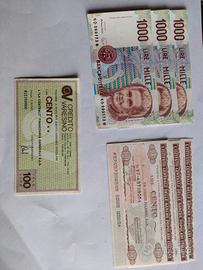 Lotto banconote miste mondiali e assegni italiani