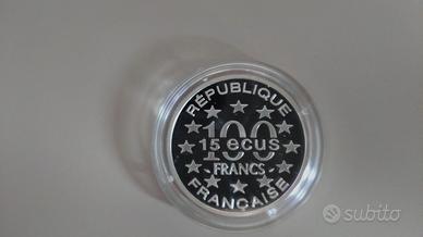 Moneta argento PROOF Francia 100 FR/15 ECUS (1993)