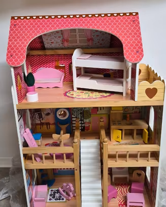 Casa delle bambole in legno 3 piani + Set Mobili