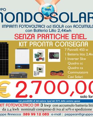 fotovoltaico senza pratica enel 3kw bat 2,5 kw