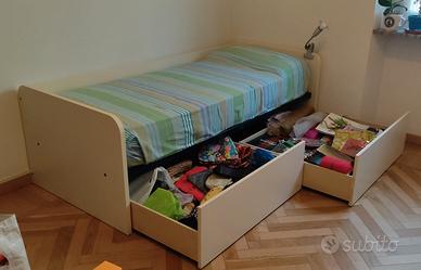 Letto singolo con cassettoni