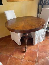 Tavolo tondo antico in noce con intarsio fine '800