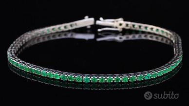 BRACCIALE TENNIS IN ORO BIANCO 18KT CON SMERALDI
