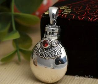 Ciondolo Bottiglia Profumo Argento 925  e Rubino 