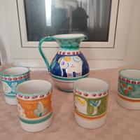 Servizio brocca + 4 bicchieri in ceramica 